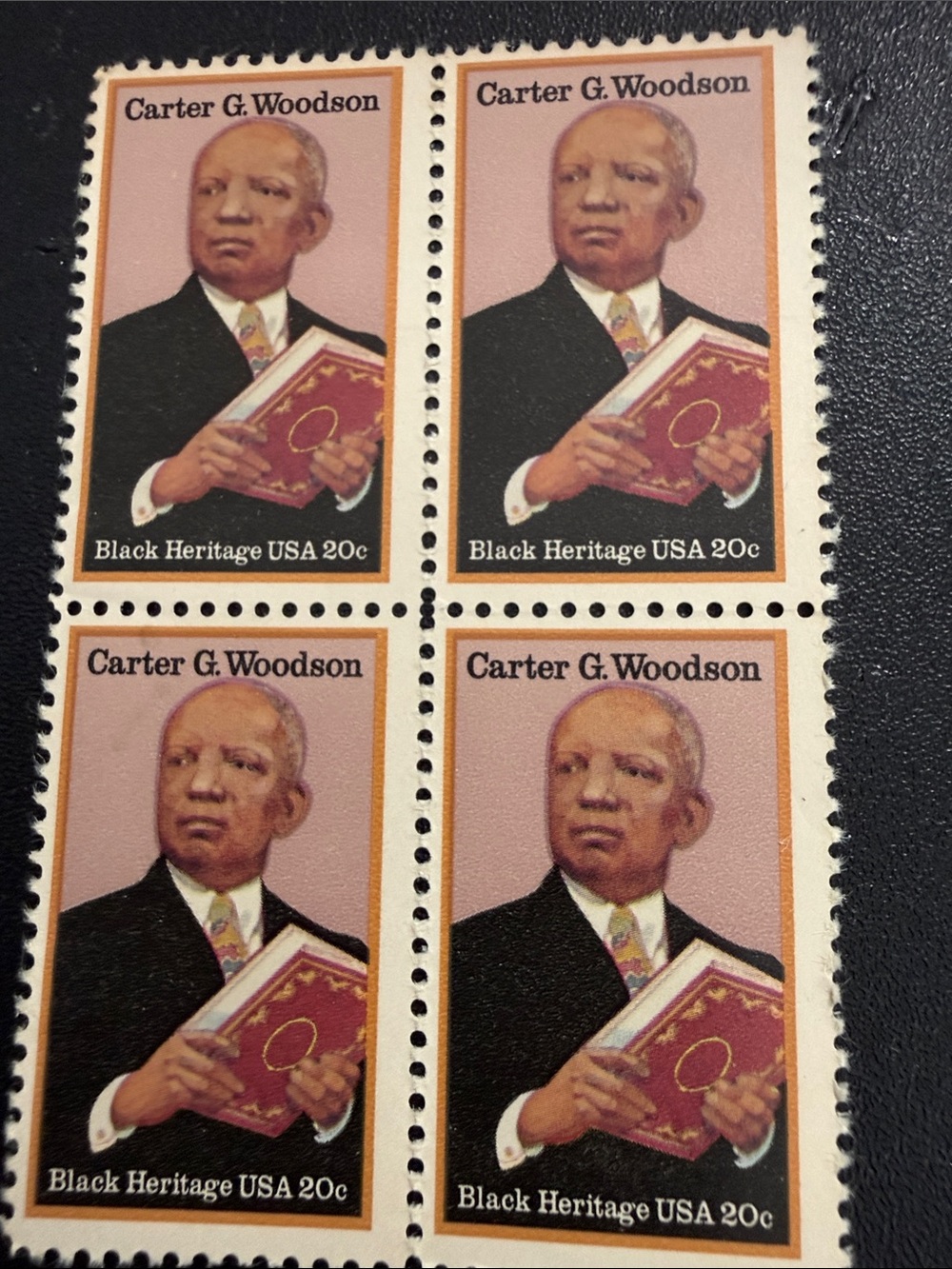 1984 Carter G. Woodson Commemorative Stamp Art Print - Pink and Black